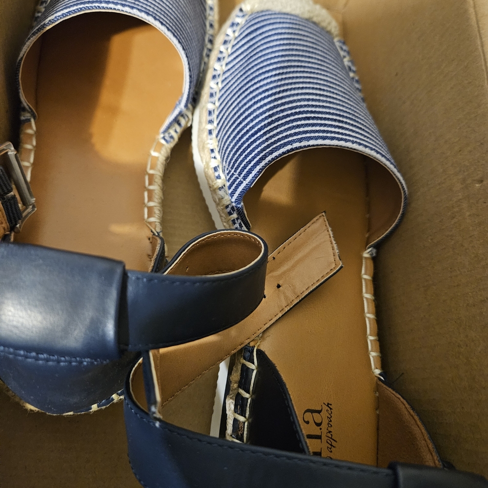 a.n.a Blue and Tan Striped Espadrille Sandals
